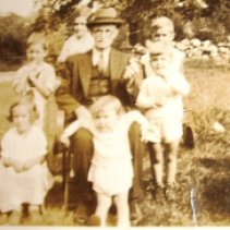 William Whittle with his grandchildren Louise Healy, Billy Healy, Mary Healy, Robert Healy, Roy Whittle and Jeannette Whittle